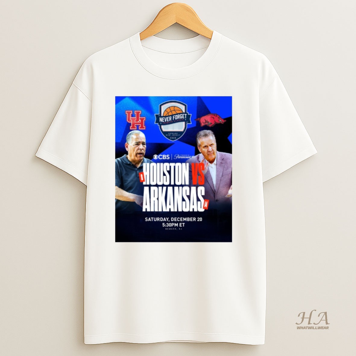 Official Houston Cougars Vs Arkansas Razorbacks Never Forget Tribute Classic December 20 2025 T Shirt