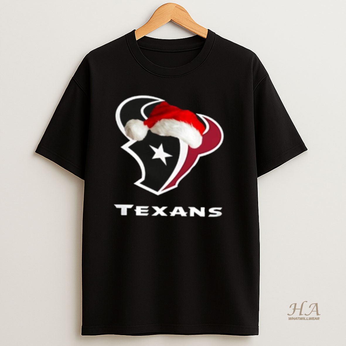 Official Houston Texans 2025 Santa Hat Logo Football Christmas T Shirt