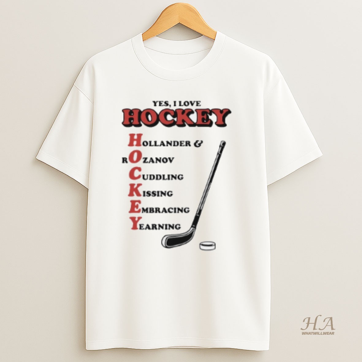 Official I Love Hockey Acronym Hollander Rozanov Cuddling Kissing Embracing T Shirt