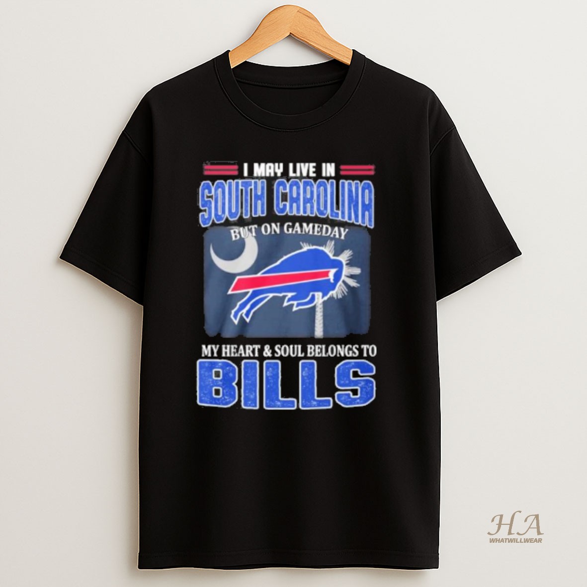 Official I May Live In South Carolina But On Gameday Buffalo Bills 2025 T Shirt