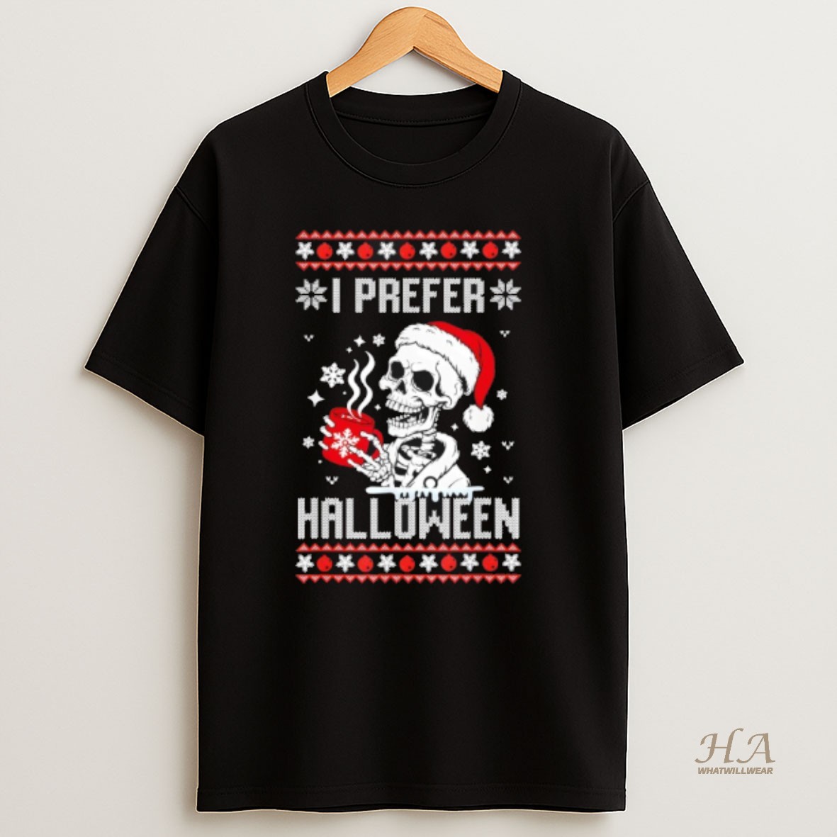 Official I Prefer Halloween Christmas Skeleton Ugly Xmas T Shirt