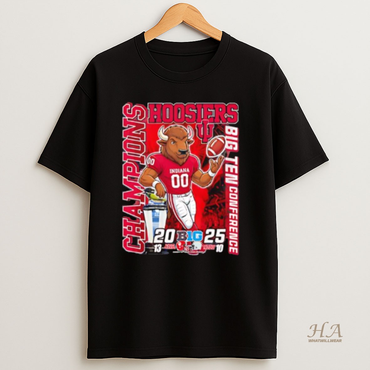 Official Indiana Hoosiers 2025 Big Ten Conference Champions Mascot Logo T Shirt