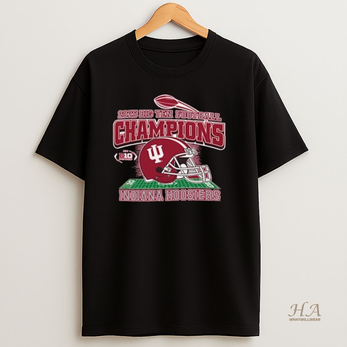 Official Indiana Hoosiers 2025 Big Ten Football Champions Helmet Long Sleve Shirt