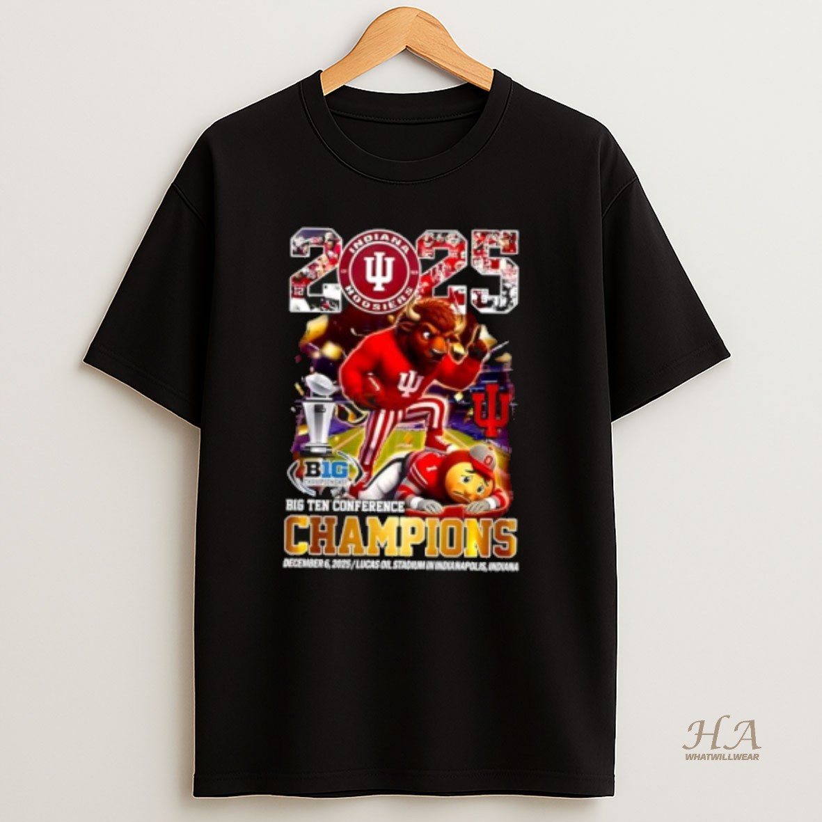 Official Indiana Hoosiers 2025 Big Ten Football Champions Mascot T Shirt