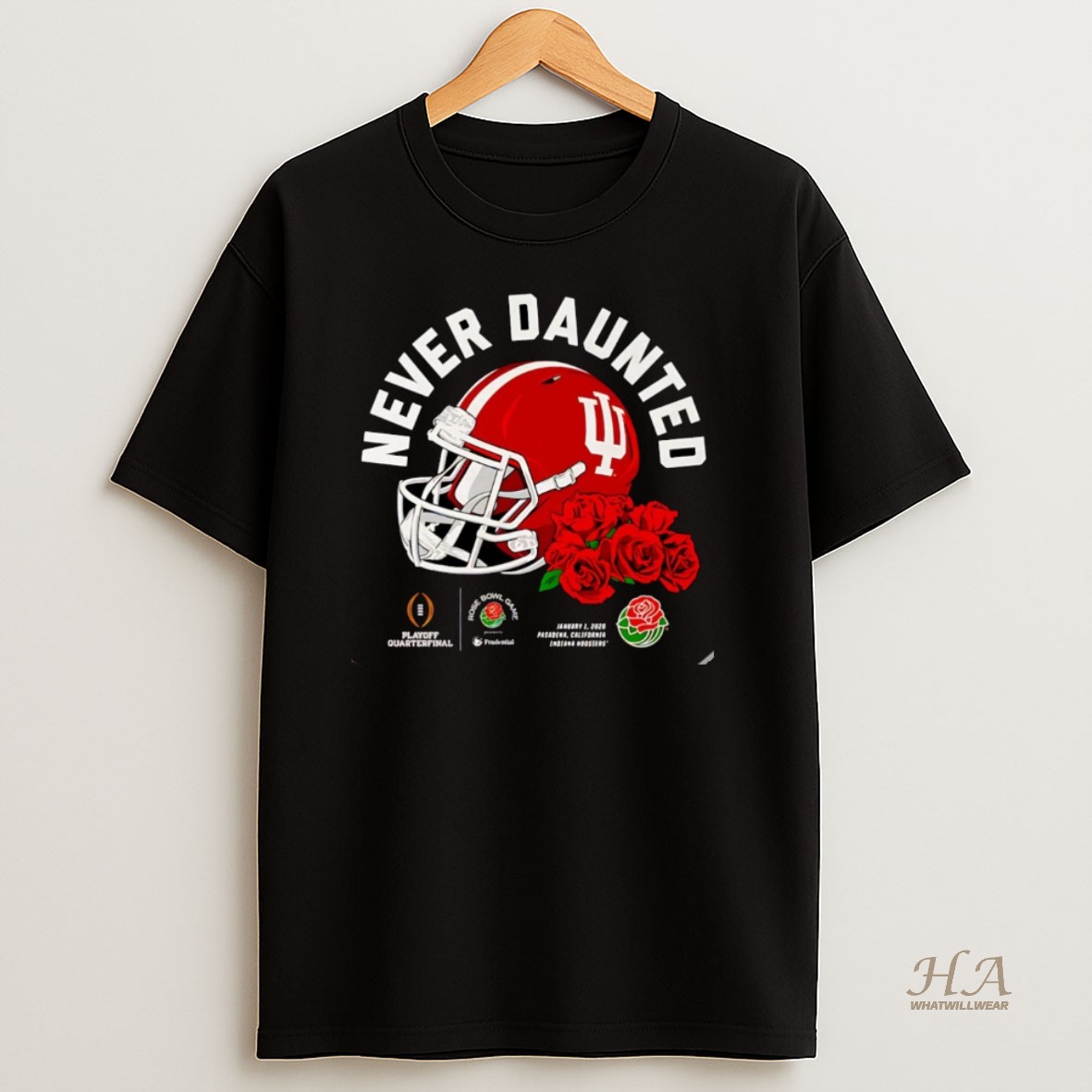 Official Indiana Hoosiers 2026 Rose Bowl Game Never Daunted Helmet Christmas T Shirt