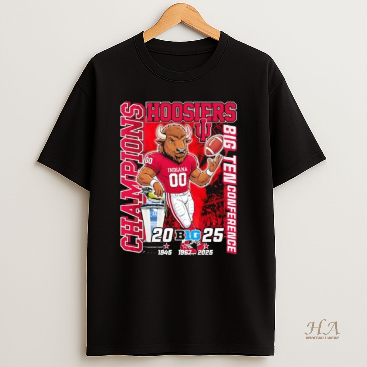 Official Indiana Hoosiers Big Ten Conference Champions 1945 1967 2025 Mascot Logo T Shirt