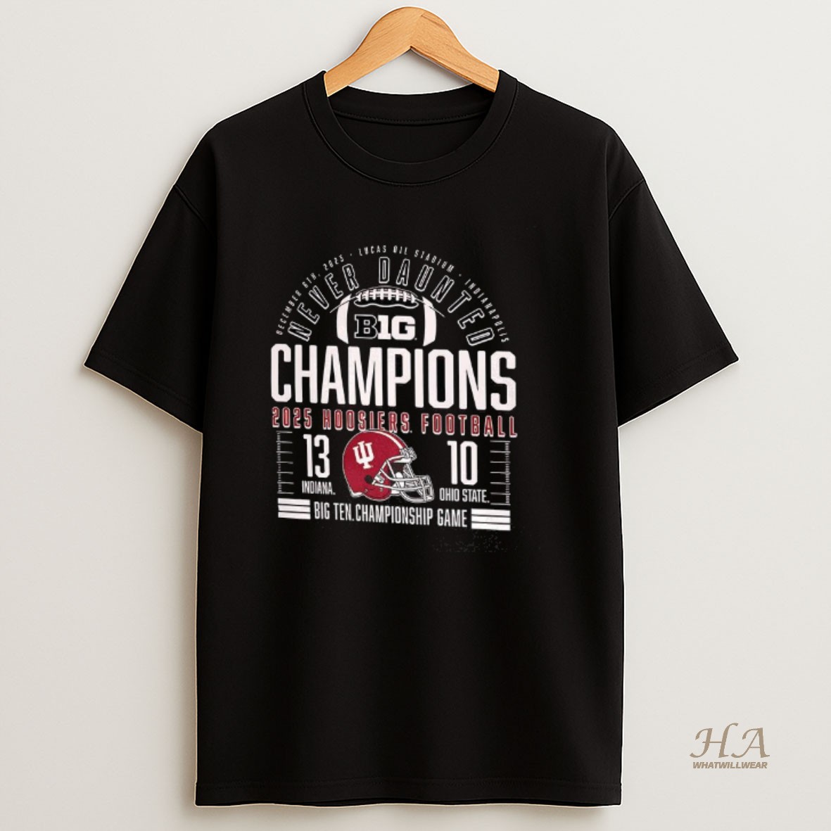 Official Indiana Hoosiers Crimson 2025 Big Ten Football Champions Score Helmet T Shirt