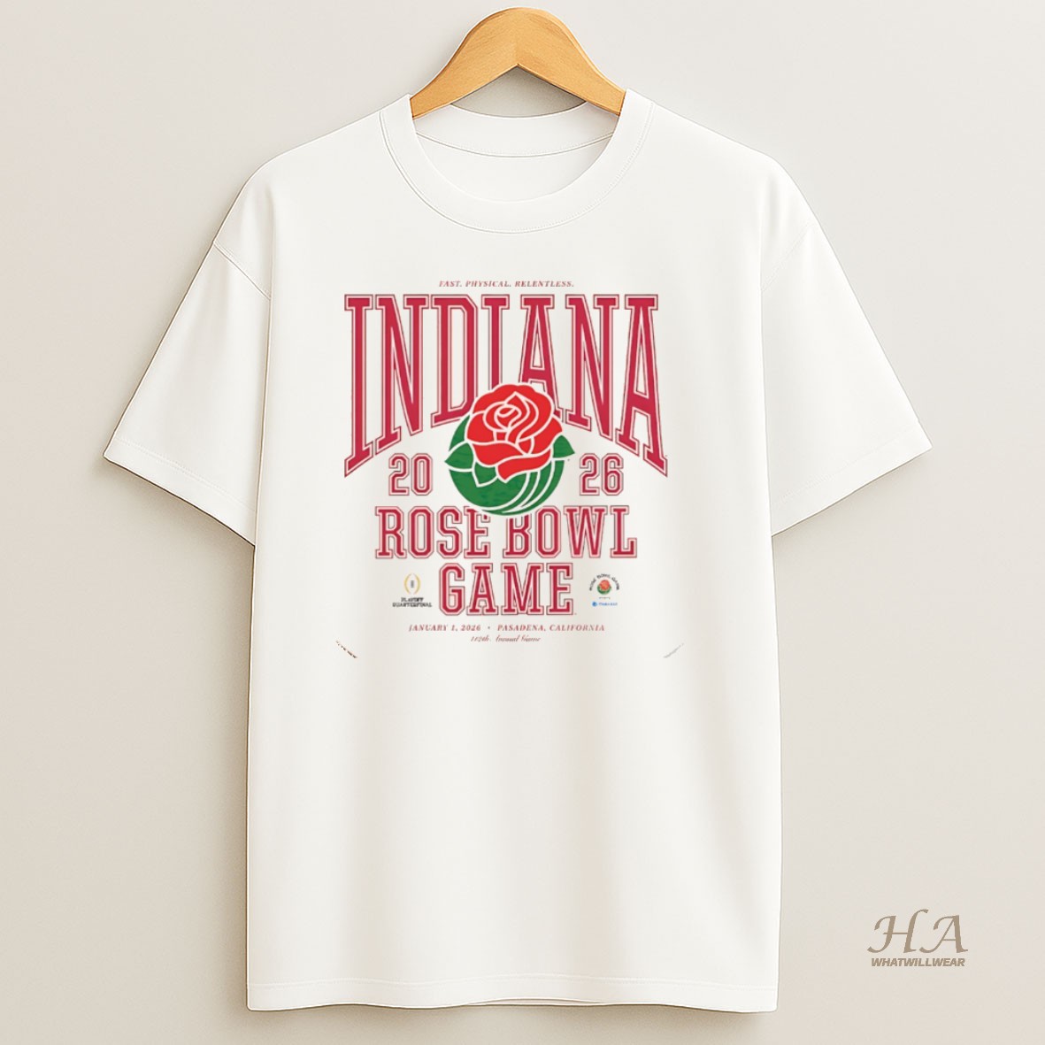 Official Indiana Hoosiers Fast Physical Relentless 2026 Rose Bowl Game Christmas T Shirt
