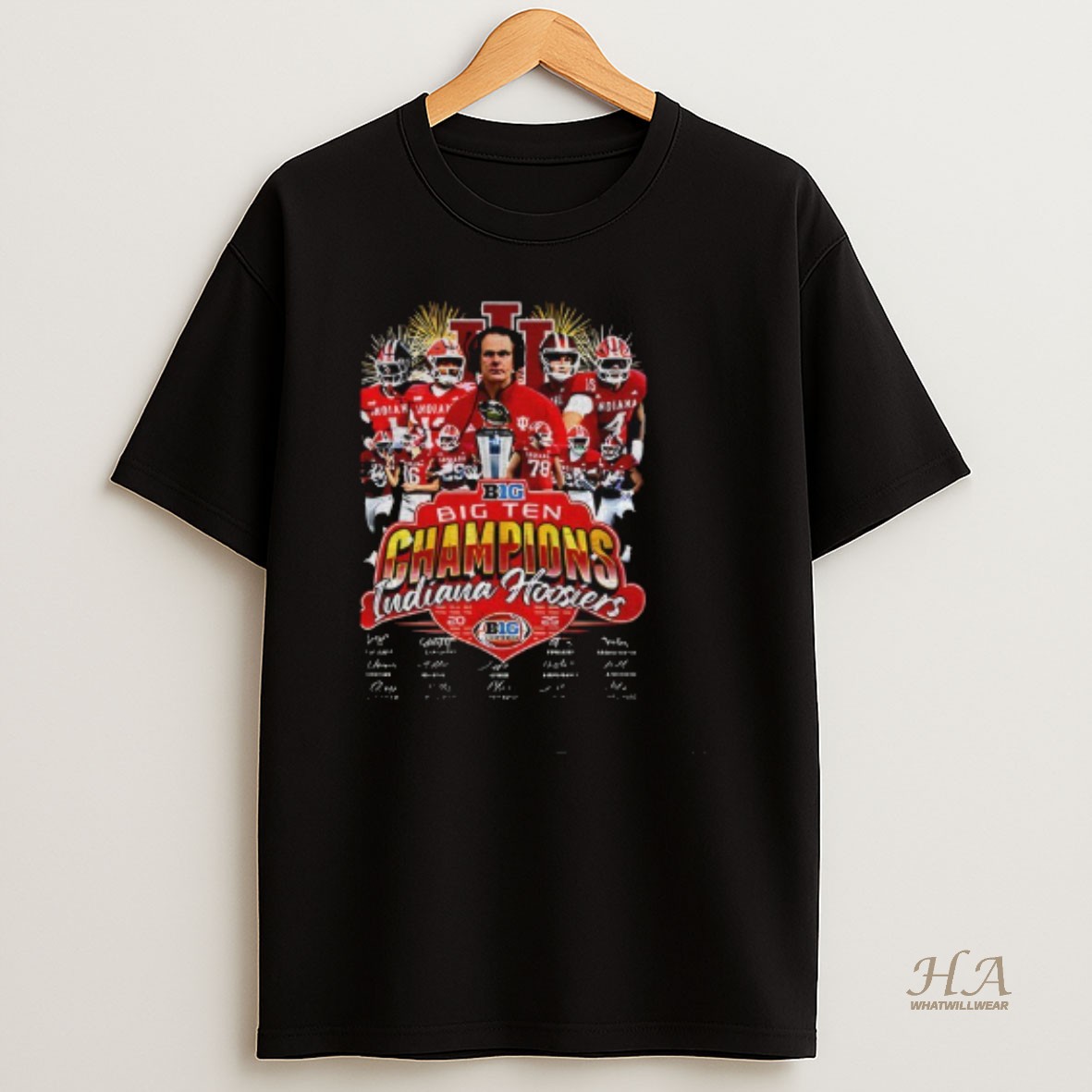 Official Indiana Hoosiers Red 2025 Big Ten Football Champions Signature T Shirt