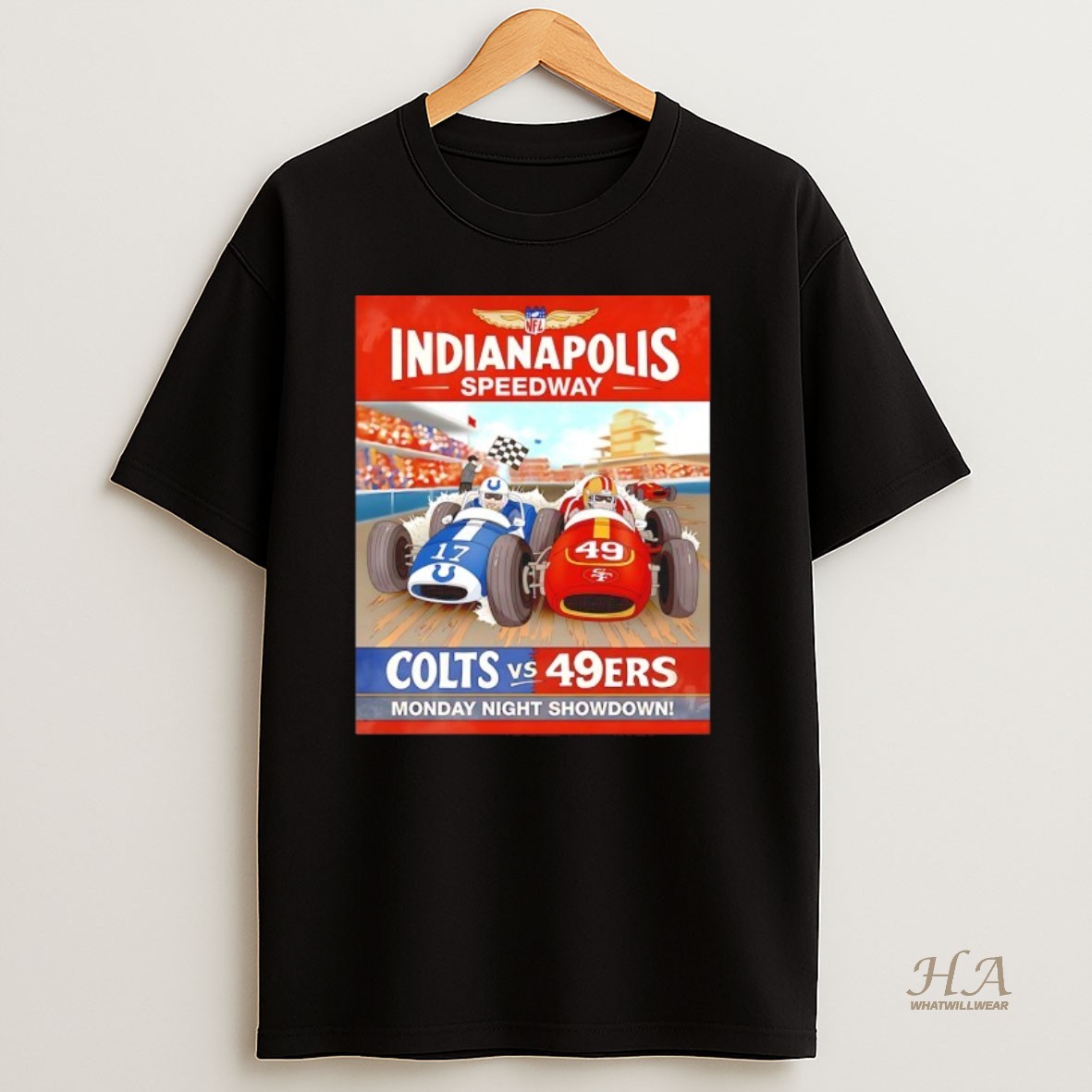 Official Indianapolis Speedway Indianapolis Colts Vs San Francisco 49ers Monday Night Showdown T Shirt