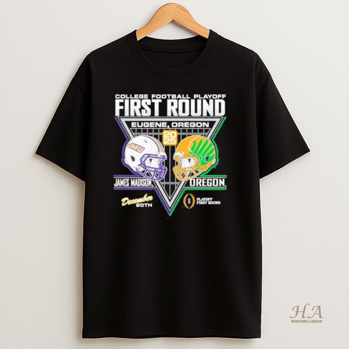 Official James Madison Dukes Football 2025 College Football Playoffs 1st Round Match Up Dec 20 Eugene Or Helmets T Shirt