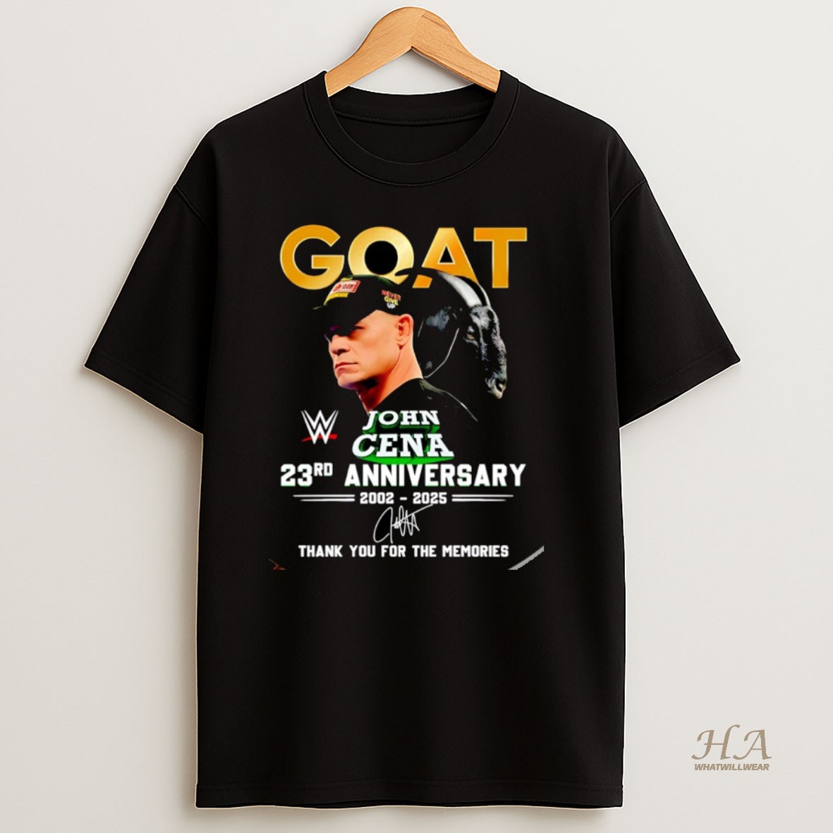 Official John Cena Goat 23rd Anniversary 2002 2025 Thank You For The Memories Christmas T Shirt