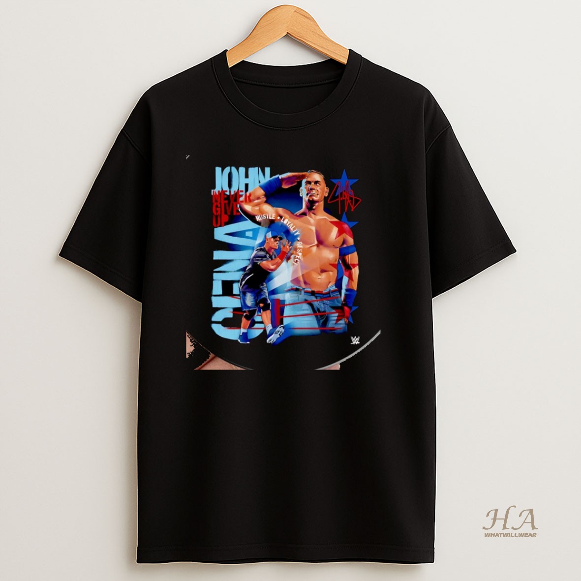 Official John Cena Never Give Up Salute Signature Christmas T Shirt