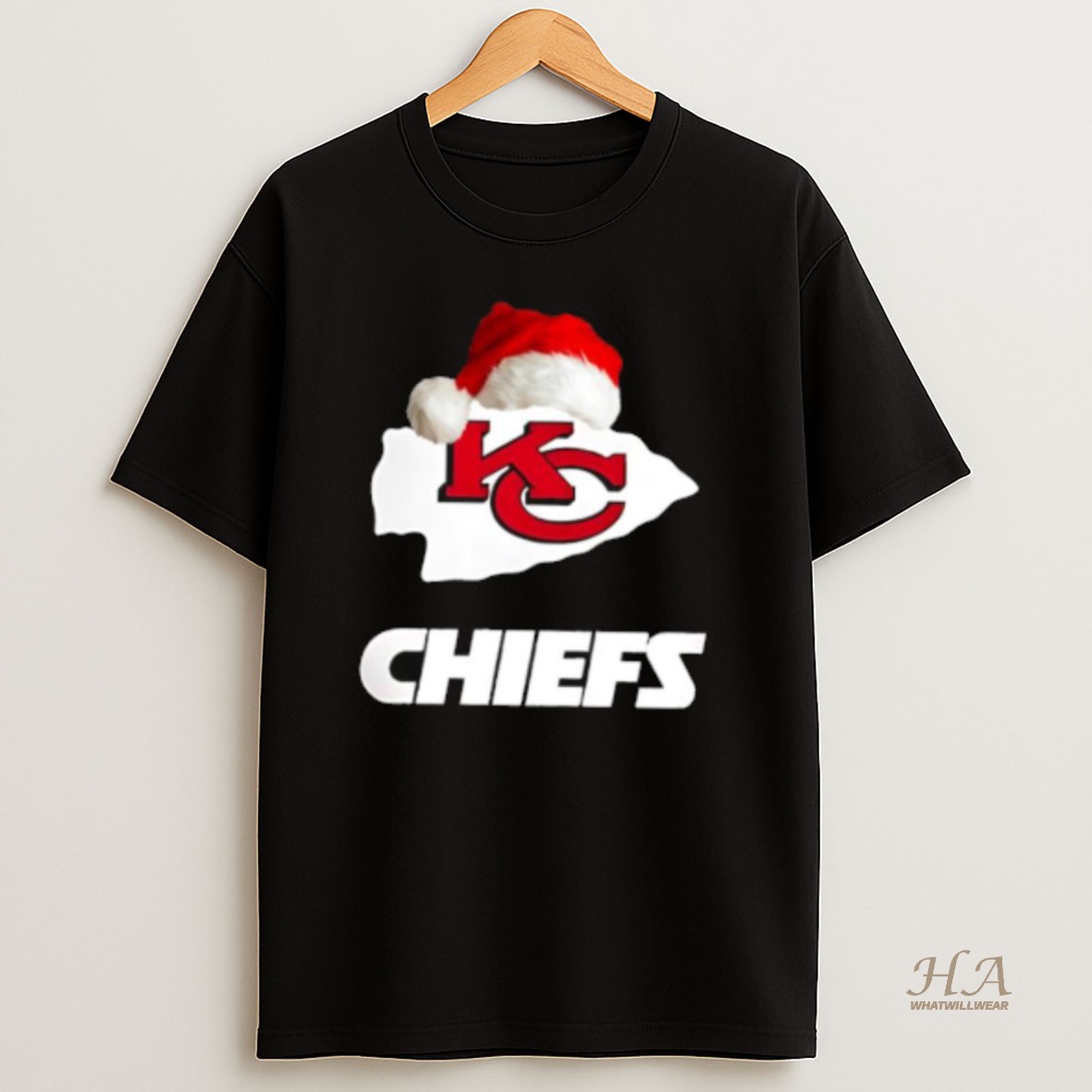 Official Kansas City Chiefs 2025 Santa Hat Logo Football Christmas T Shirt