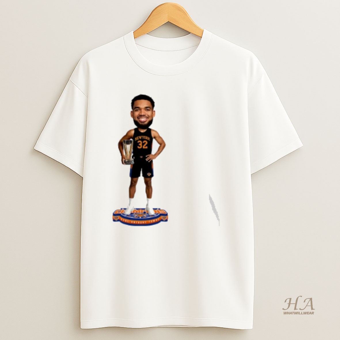 Official Karl Anthony Towns New York Knicks Nba Cup Champions Caricature T Shirt