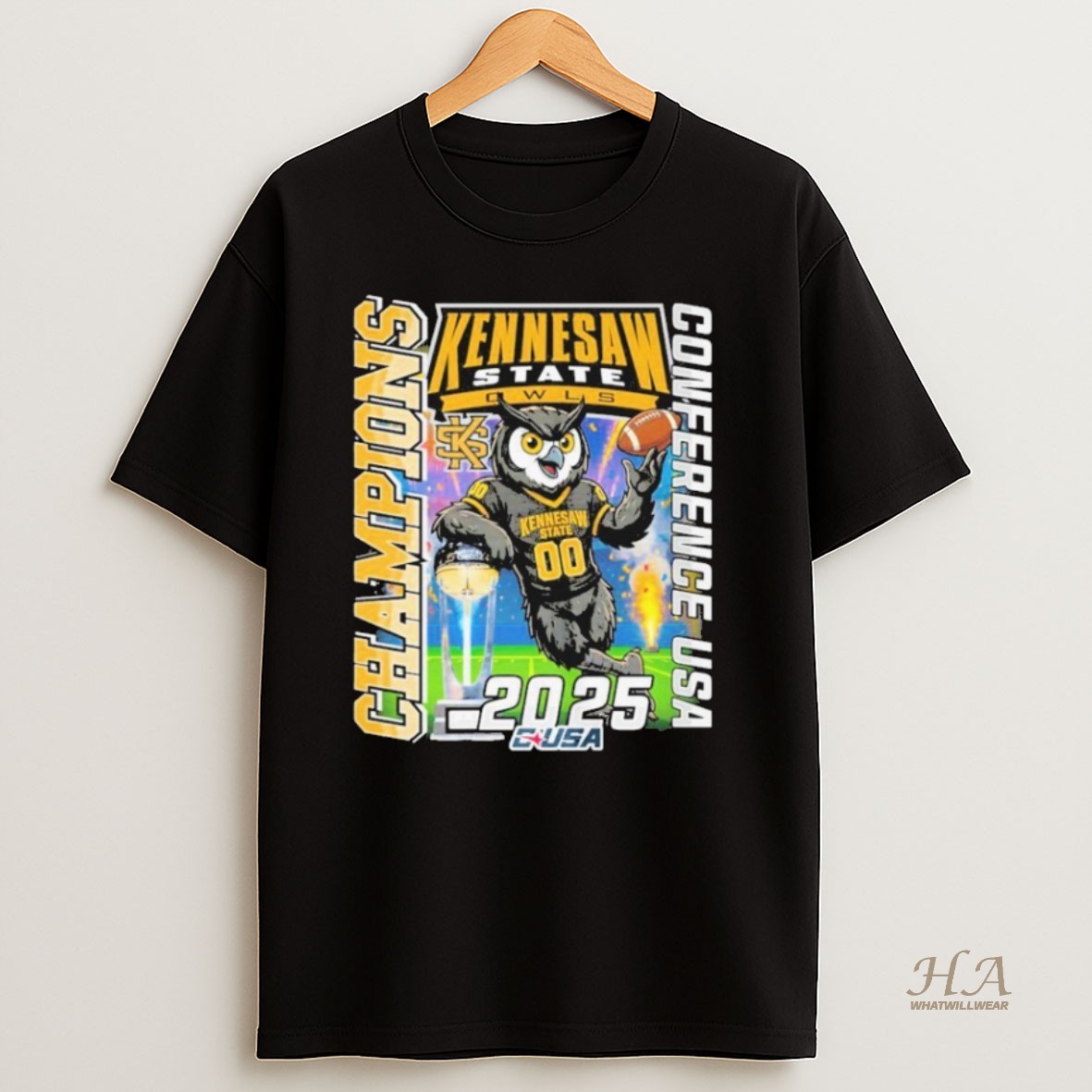 Official Kennesaw State Owls 2025 Conference Usa Champions Mascot Trophy Shirt