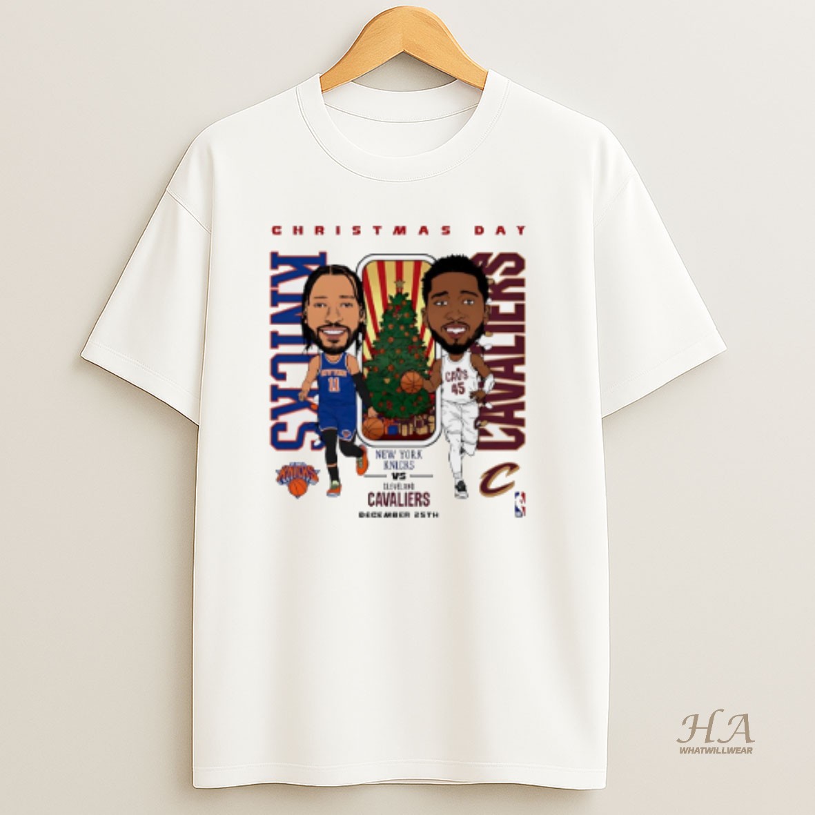 Official Knicks Vs Cavaliers 2025 Nba Christmas Day Match Up Caricature T Shirt