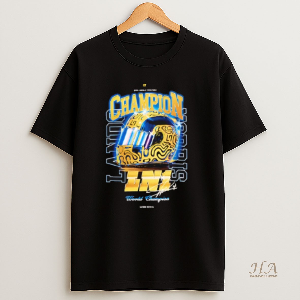 Official Lando Norris 2025 World Champion Signature Helmet T Shirt
