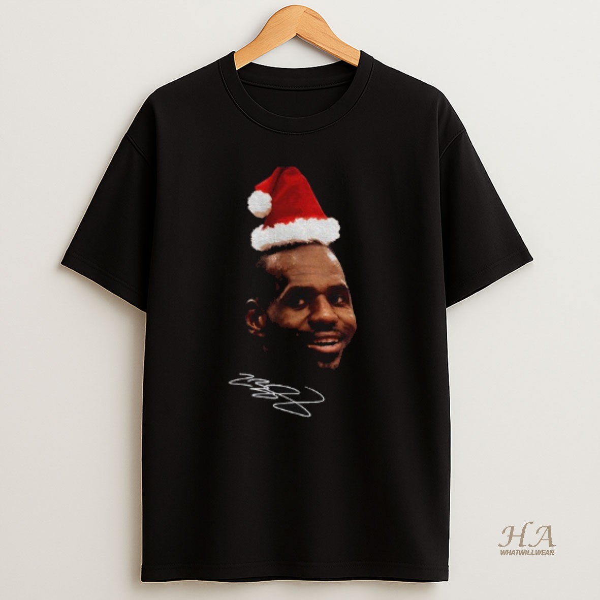 Official Lebron James Santa Hat Ugly Christmas Signature T Shirt