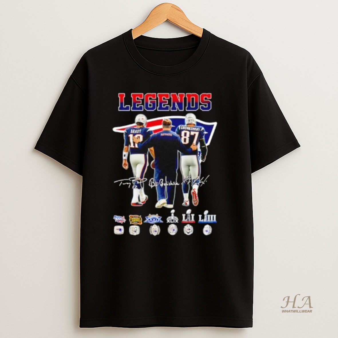 Official Legends New England Patriots Super Bowl Champions Signatures T Shirt