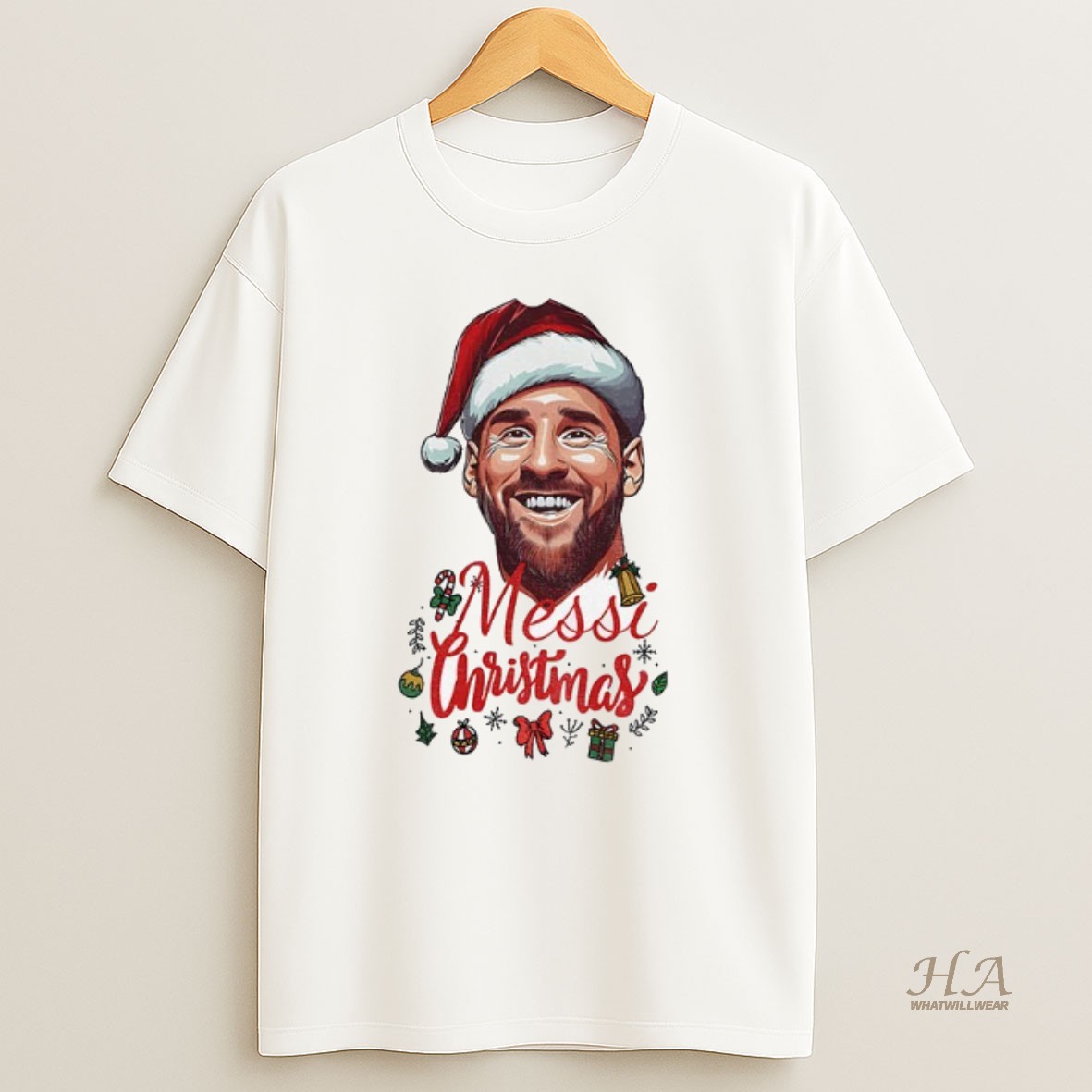 Official Lionel Messi Big Face Santa Hat Messi Christmas Merry Xmas Shirt