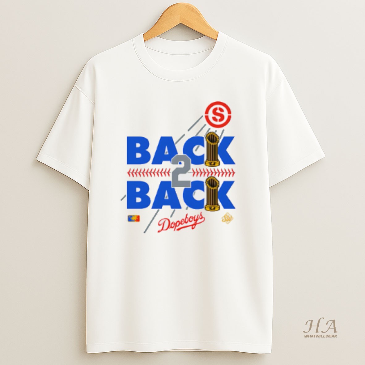 Official Los Angeles Dodgers Back 2 Back Champions 2 Trophy T Shirt
