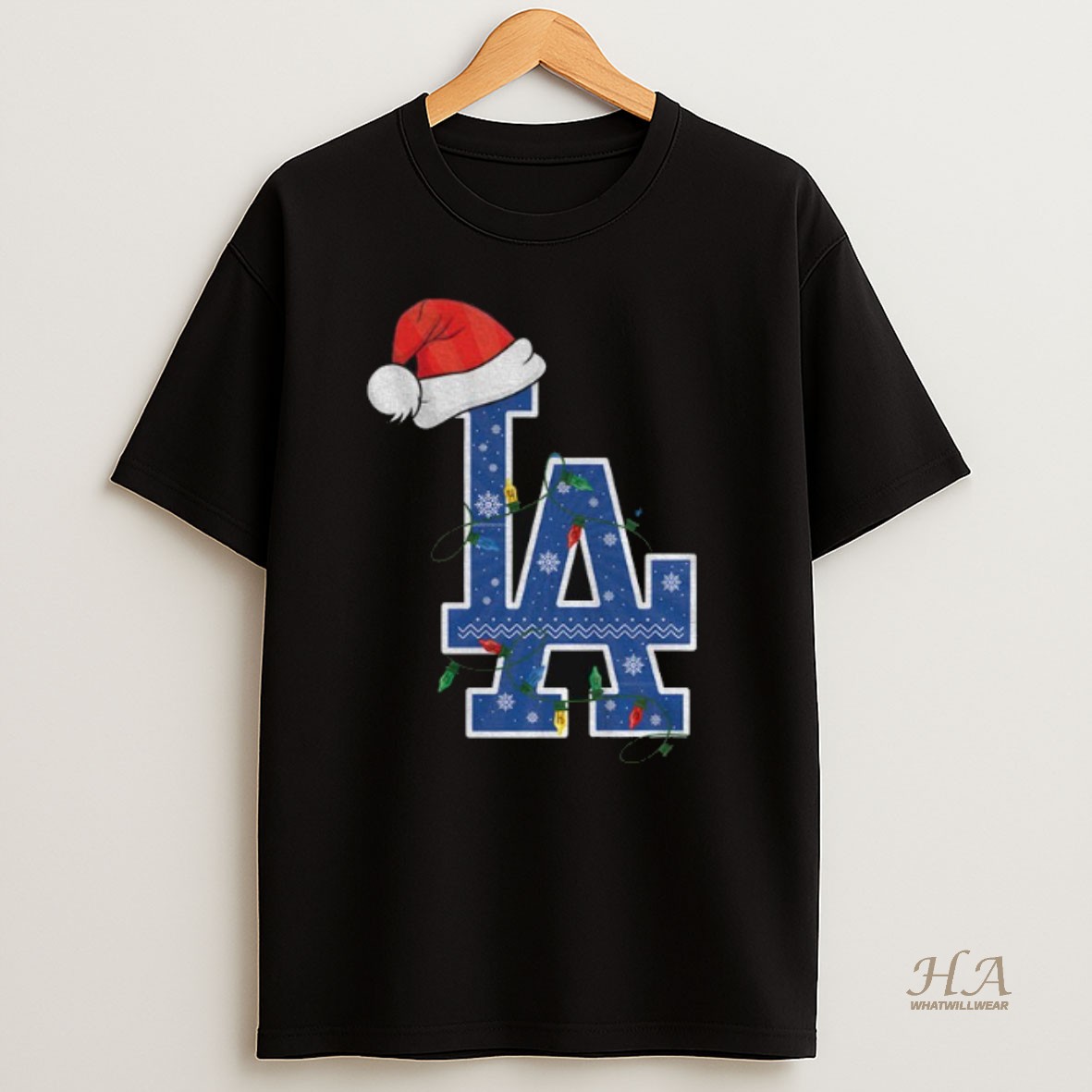 Official Los Angeles Dodgers Santa Hat Christmas Lights Mlb Baseball 2025 Shirt