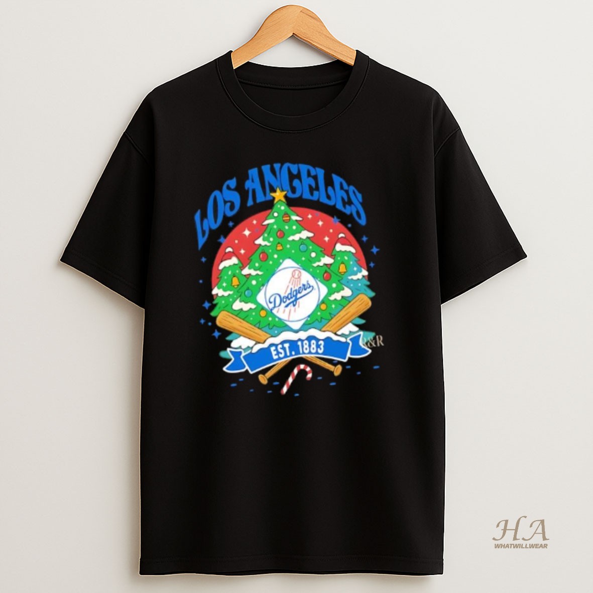 Official Los Angeles Dodgers Ugly Christmas Tree Motif Est 1883 Logo T Shirt