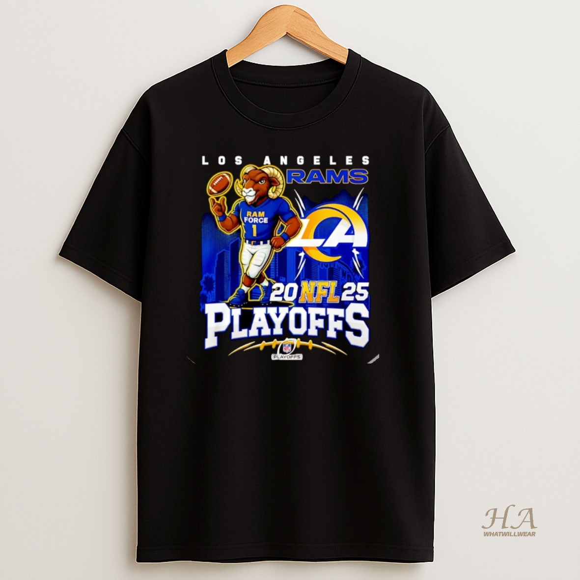 Official Los Angeles Rams 2025 Nfl Playoffs Mascot Christmas T Shirt