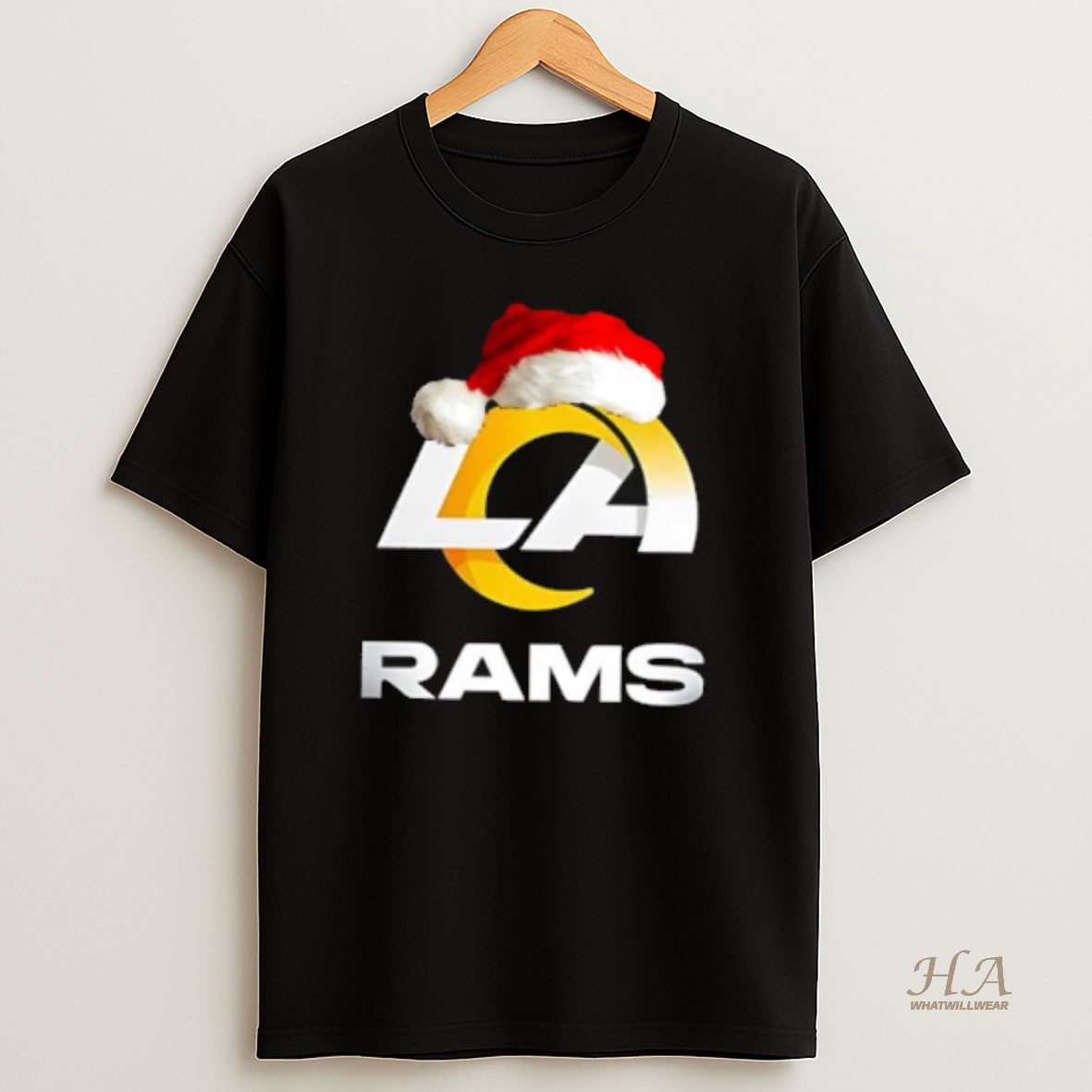 Official Los Angeles Rams 2025 Santa Hat Logo Football Christmas T Shirt