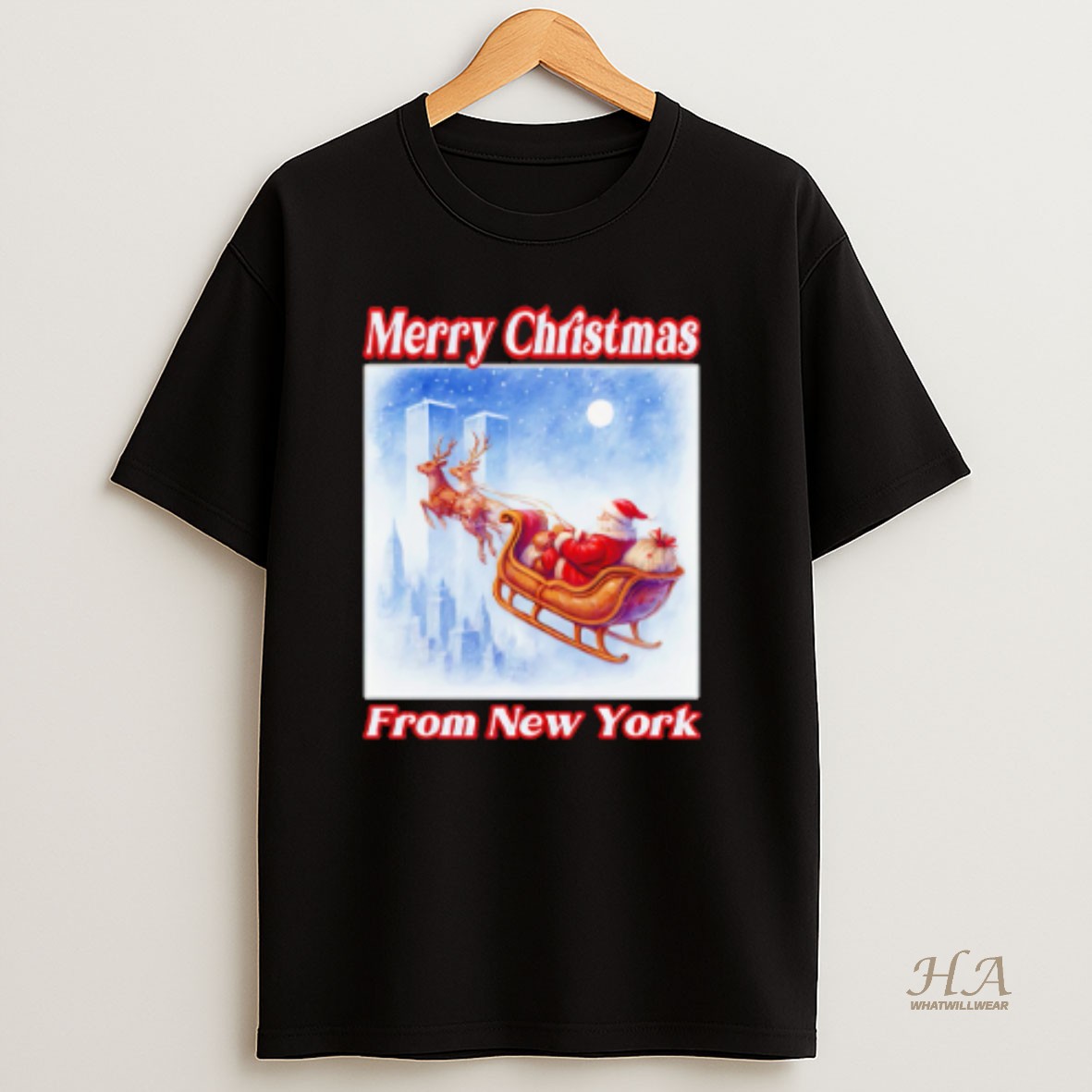 Official Merry Christmas From New York Santa Rides A Reindeer T Shirt