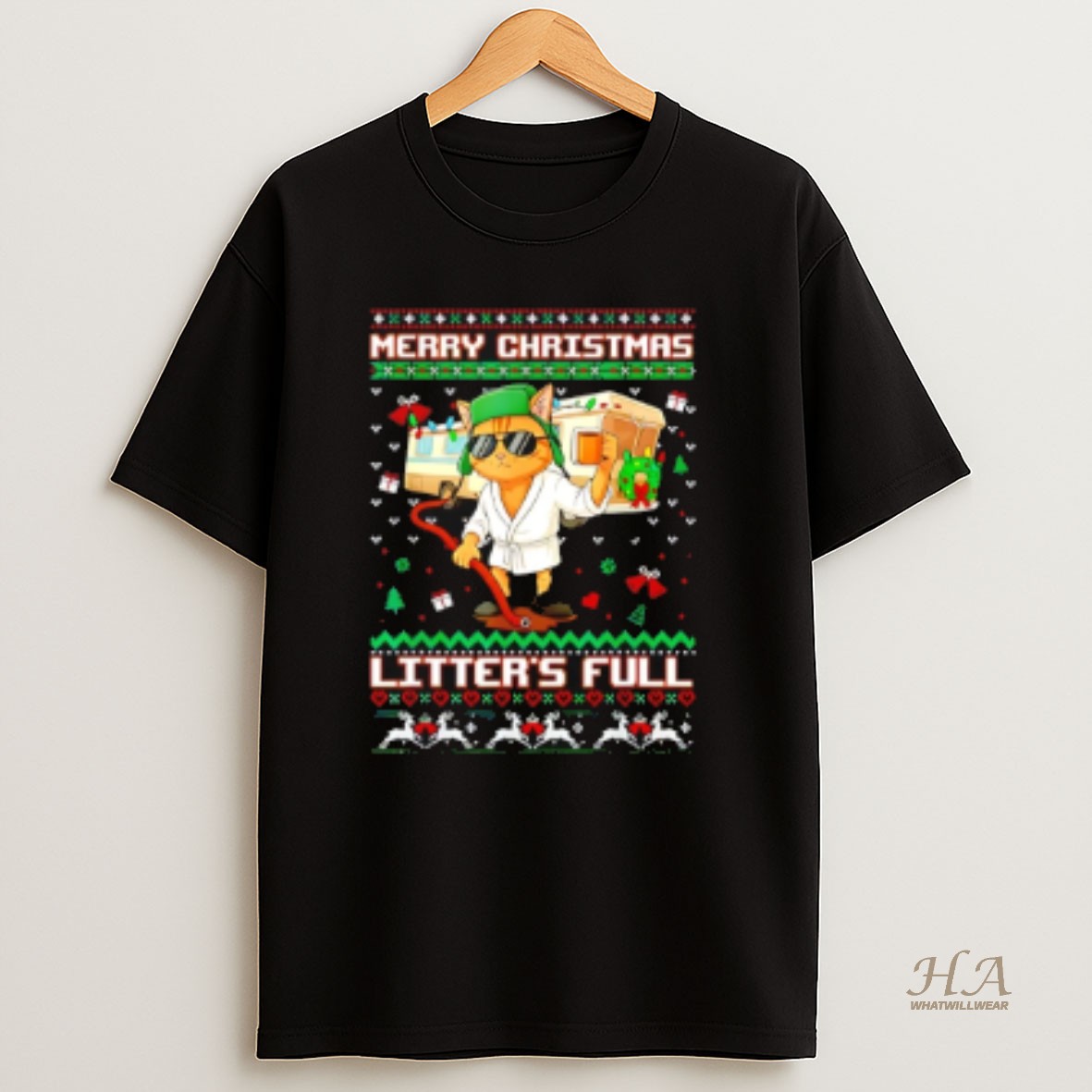 Official Merry Christmas Litters Full Cat Ugly Xmas T Shirt