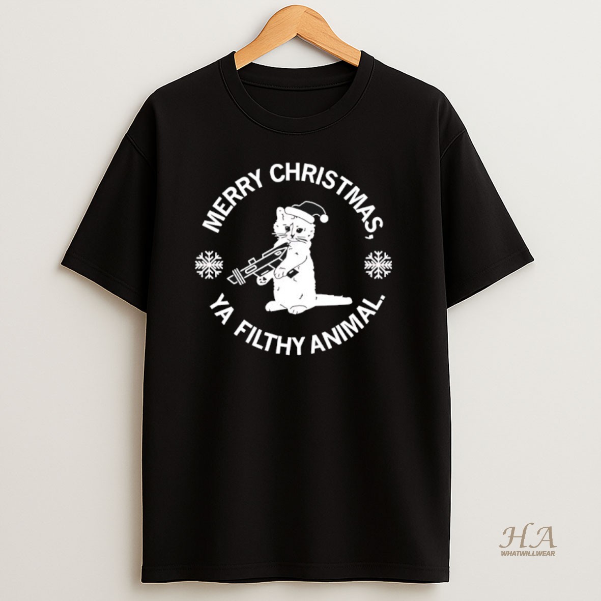 Official Merry Christmas Ya Filthy Animal Cat T Shirt