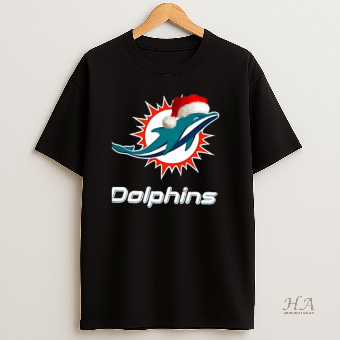 Official Miami Dolphins 2025 Santa Hat Logo Football Christmas T Shirt
