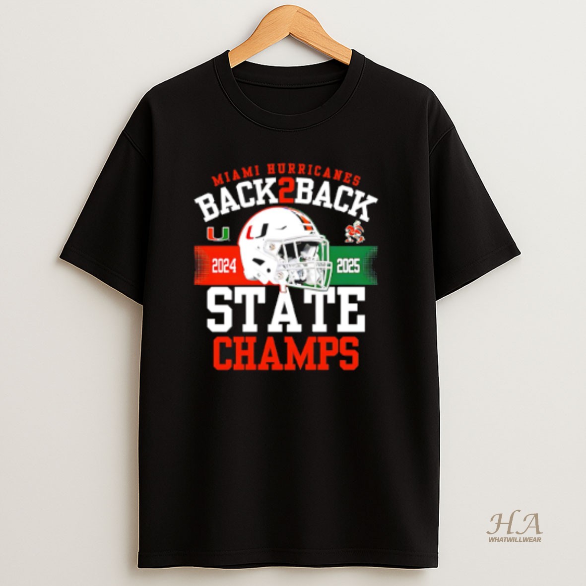 Official Miami Hurricanes Black Back 2 Back State Champs 2024 2025 T Shirt