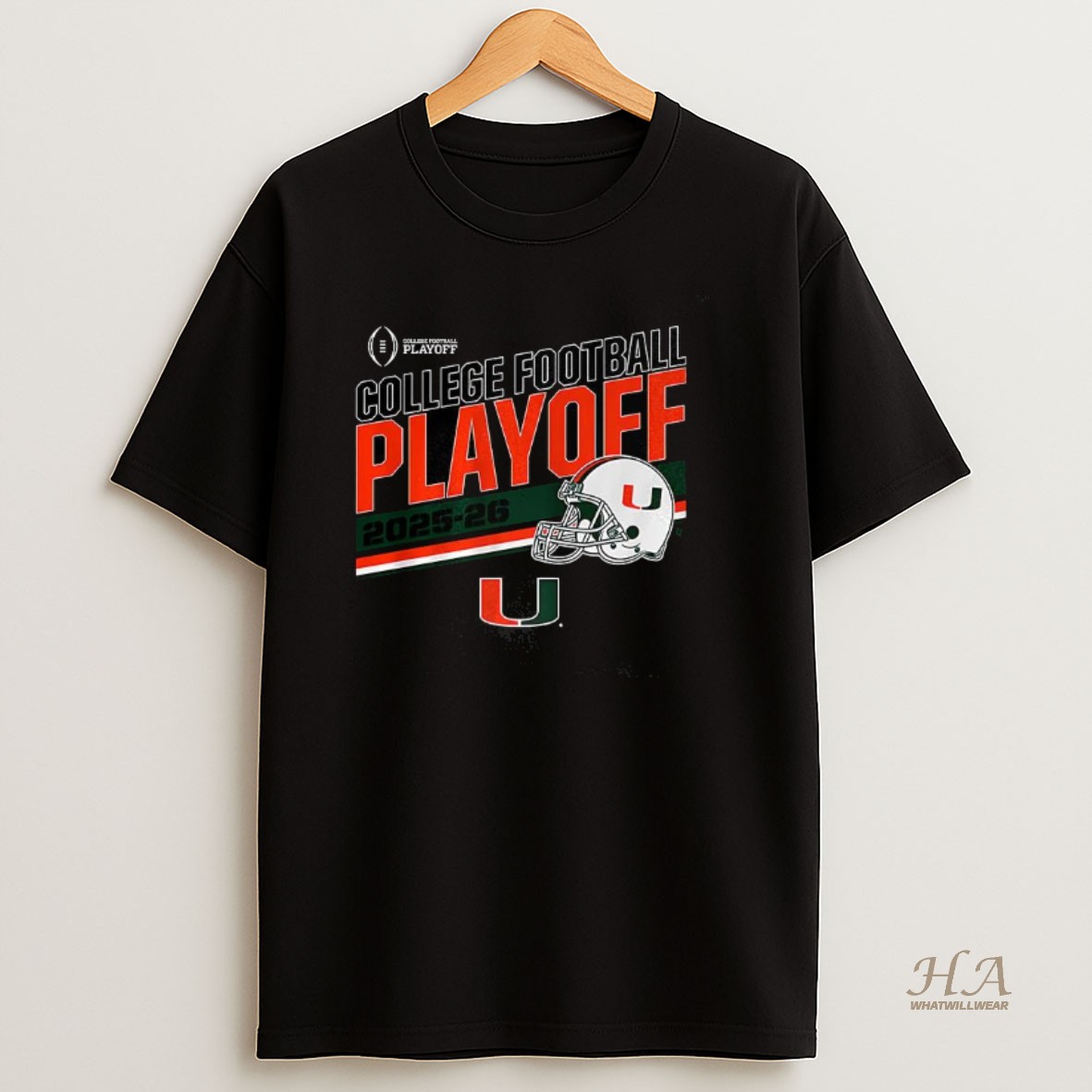 Official Miami Hurricanes Football Ncaa College Football Playoff 2025 2026 Helmet Stripe Logo T Shirt