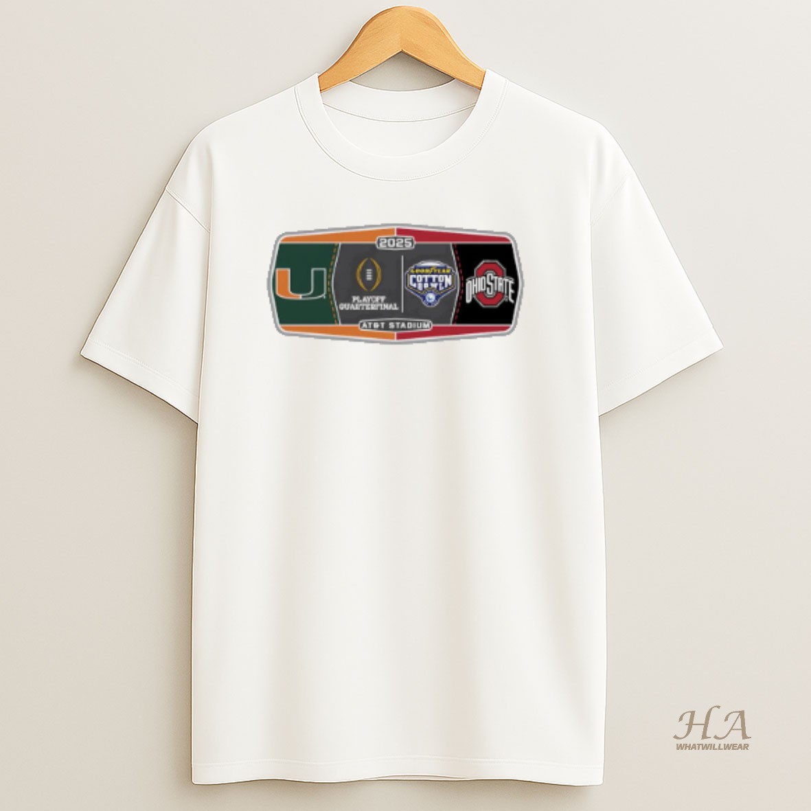 Official Miami Hurricanes Vs Ohio State Buckeyes 2025 Goodyear Cotton Bowl T Shirt