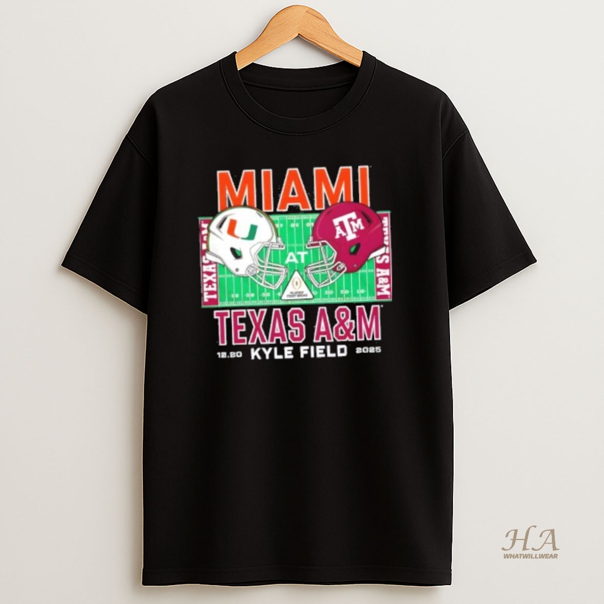 Official Miami Hurricanes Vs Texas Am Aggies 2025 College Football Helmets Playoff T Shirt
