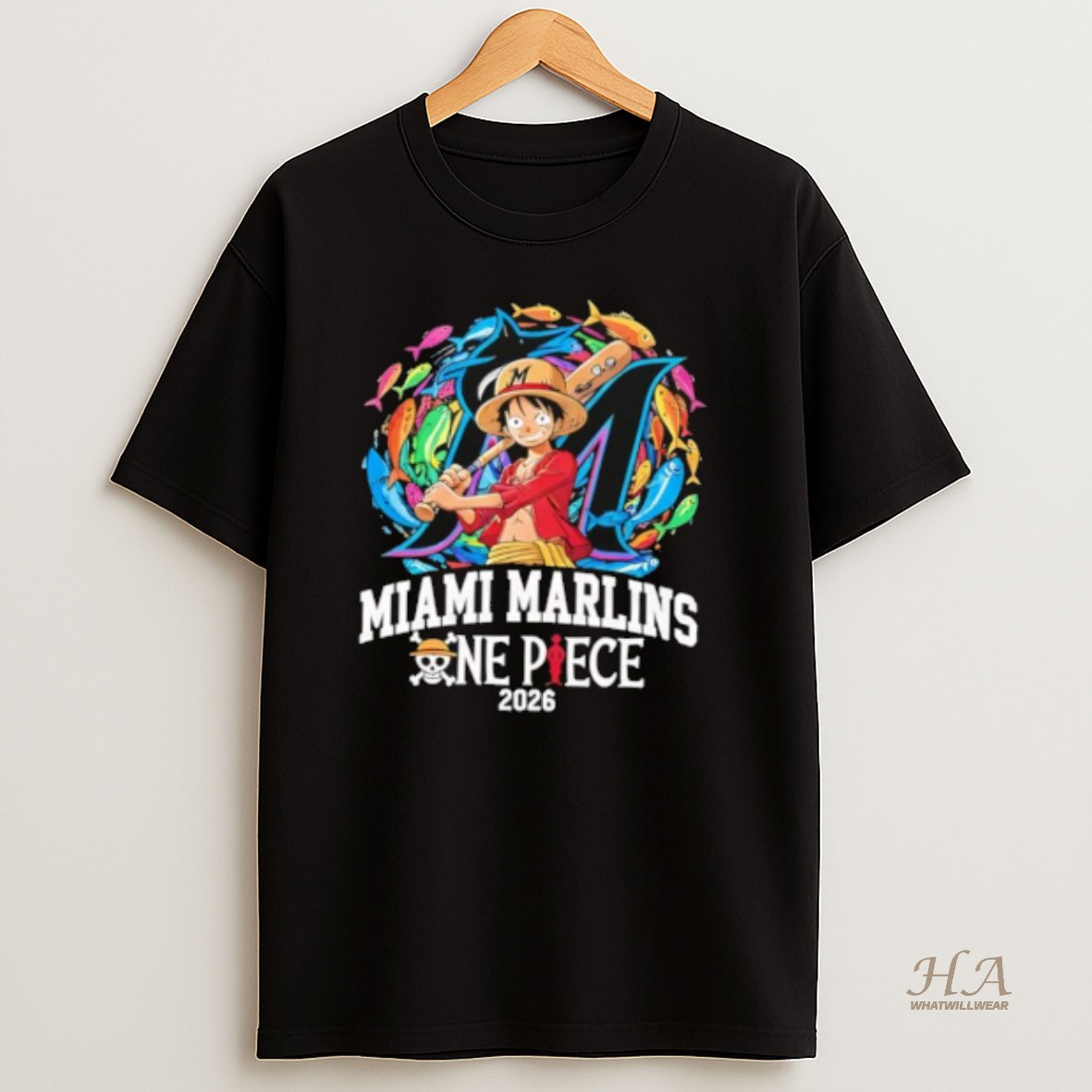 Official Miami Marlins One Piece 2026 Luffy T Shirt