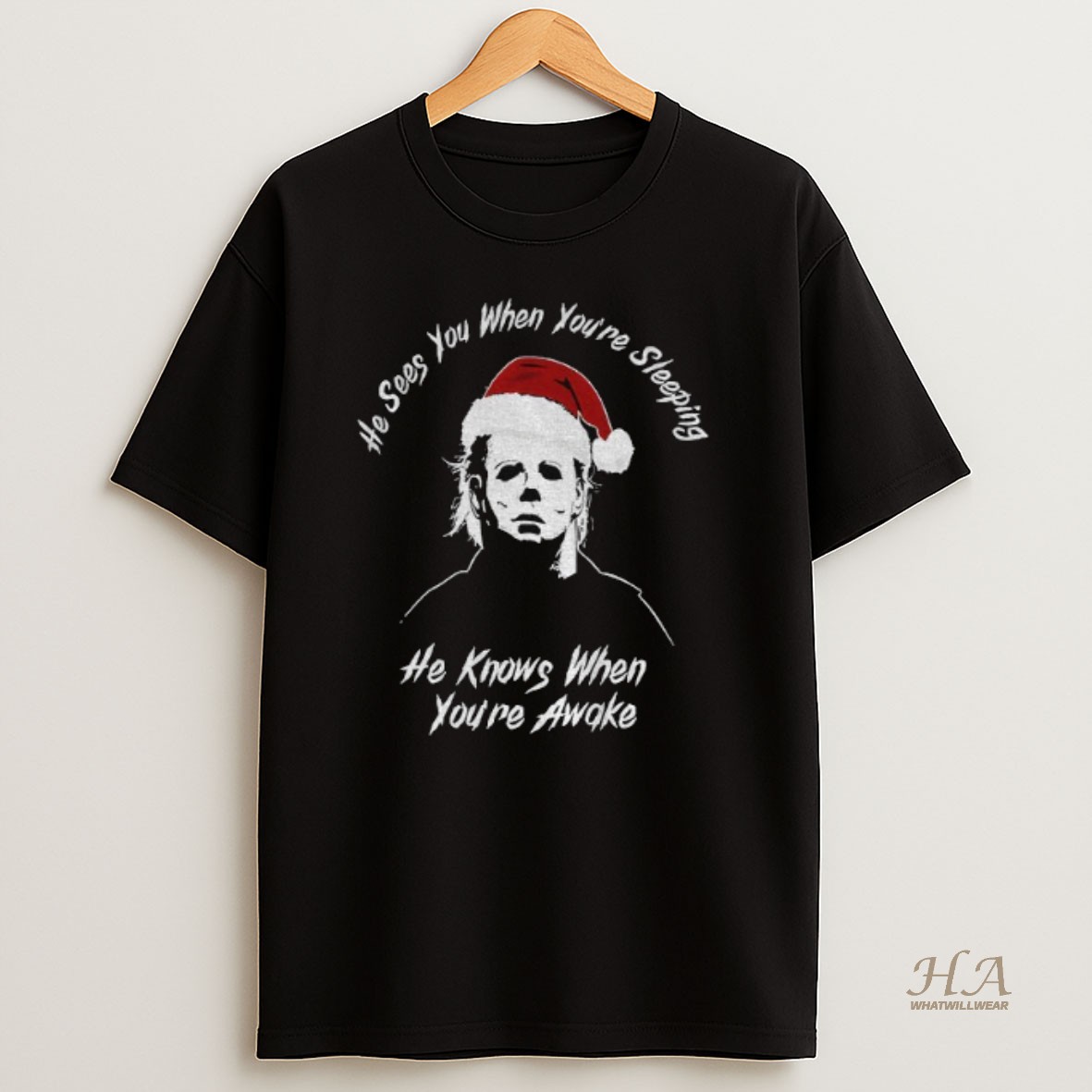 Official Michael Myers Christmas Horror Hee Sees You When Youre Sleeping Shirt