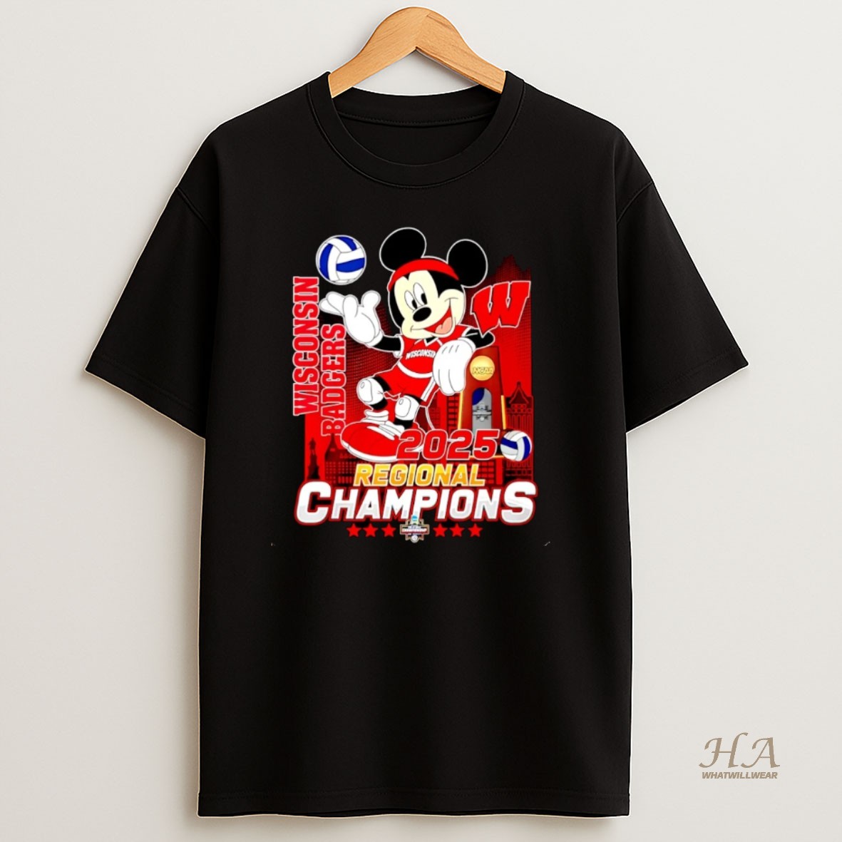Official Mickey X Wisconsin Badgers 2025 Regional Champions Christmas T Shirt