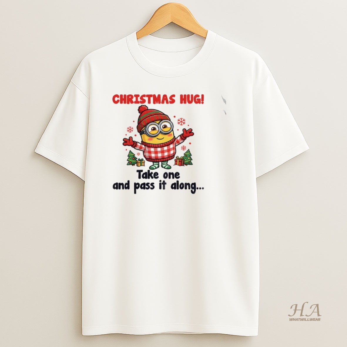 Official Minion Santa Christmas Hug Take One And Pass It Along Christmas T Shirt