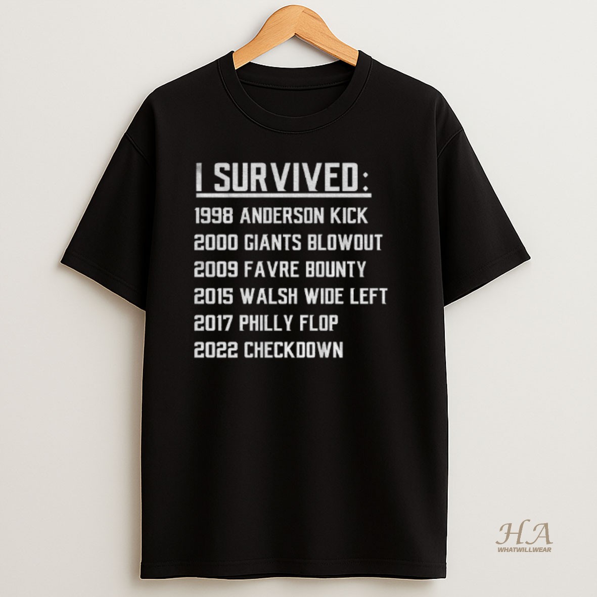Official Minnesota Vikings I Survived 1998 Anderson Kick 2000 Giants Blowout 2009 Favre Bounty Shirt