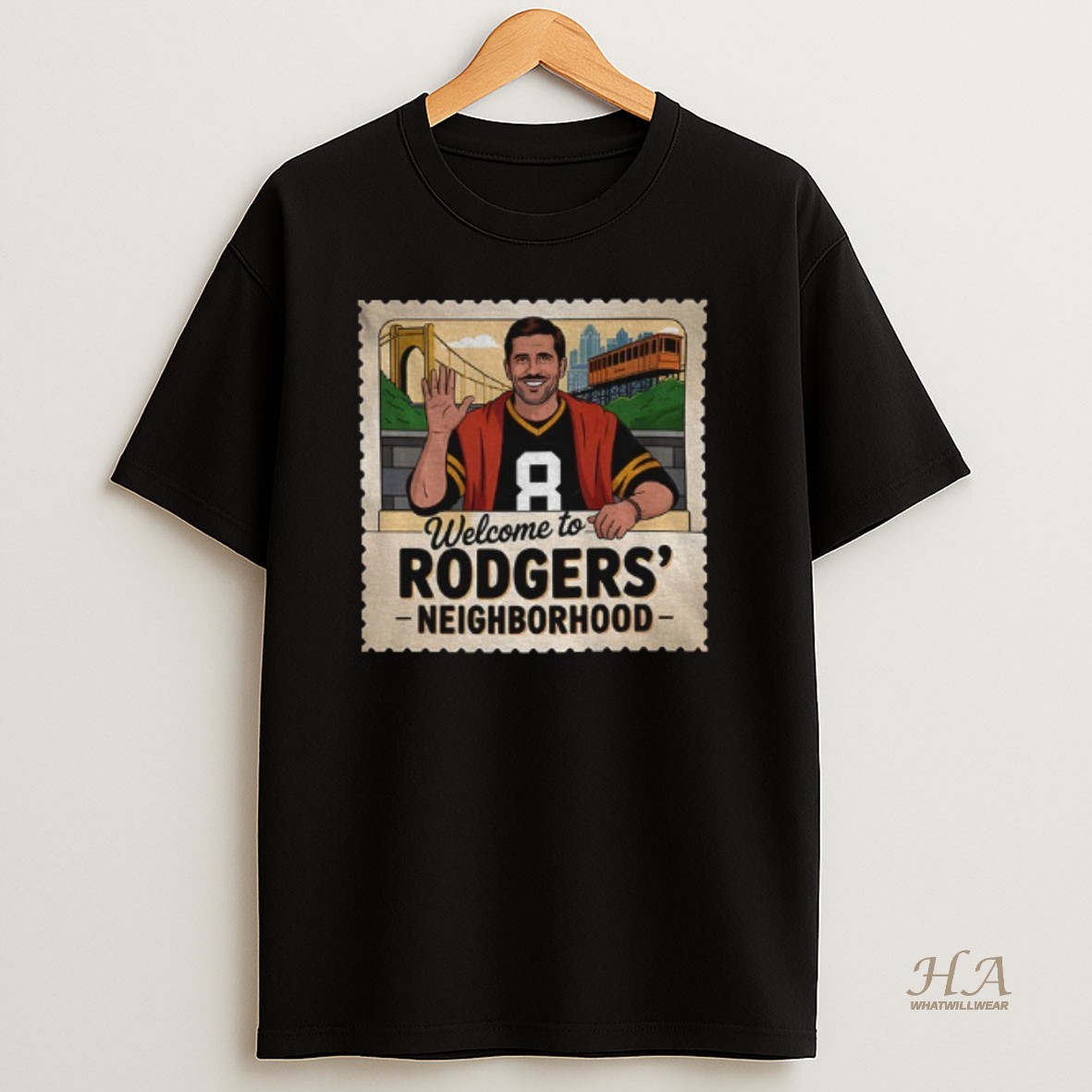 Official Mr Rogers Neighborhood Welcome To Rodgers Aaron Rodgers Stamp T Shirt