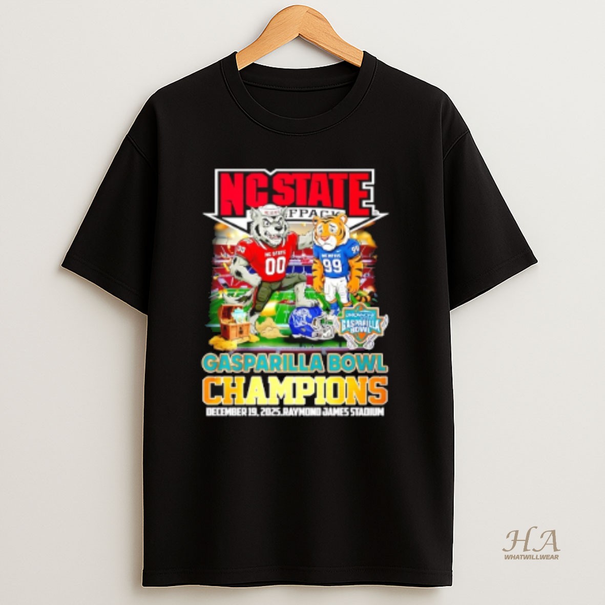 Official Nc State Wolfpack 2025 Gasparilla Bowl Champions Mascot T Shirt