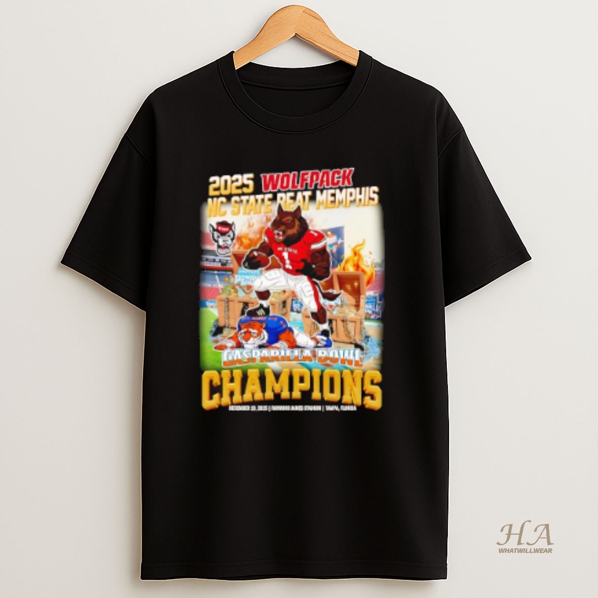 Official Nc State Wolfpack Gasparilla Bowl Champions 2025 Mascot T Shirt