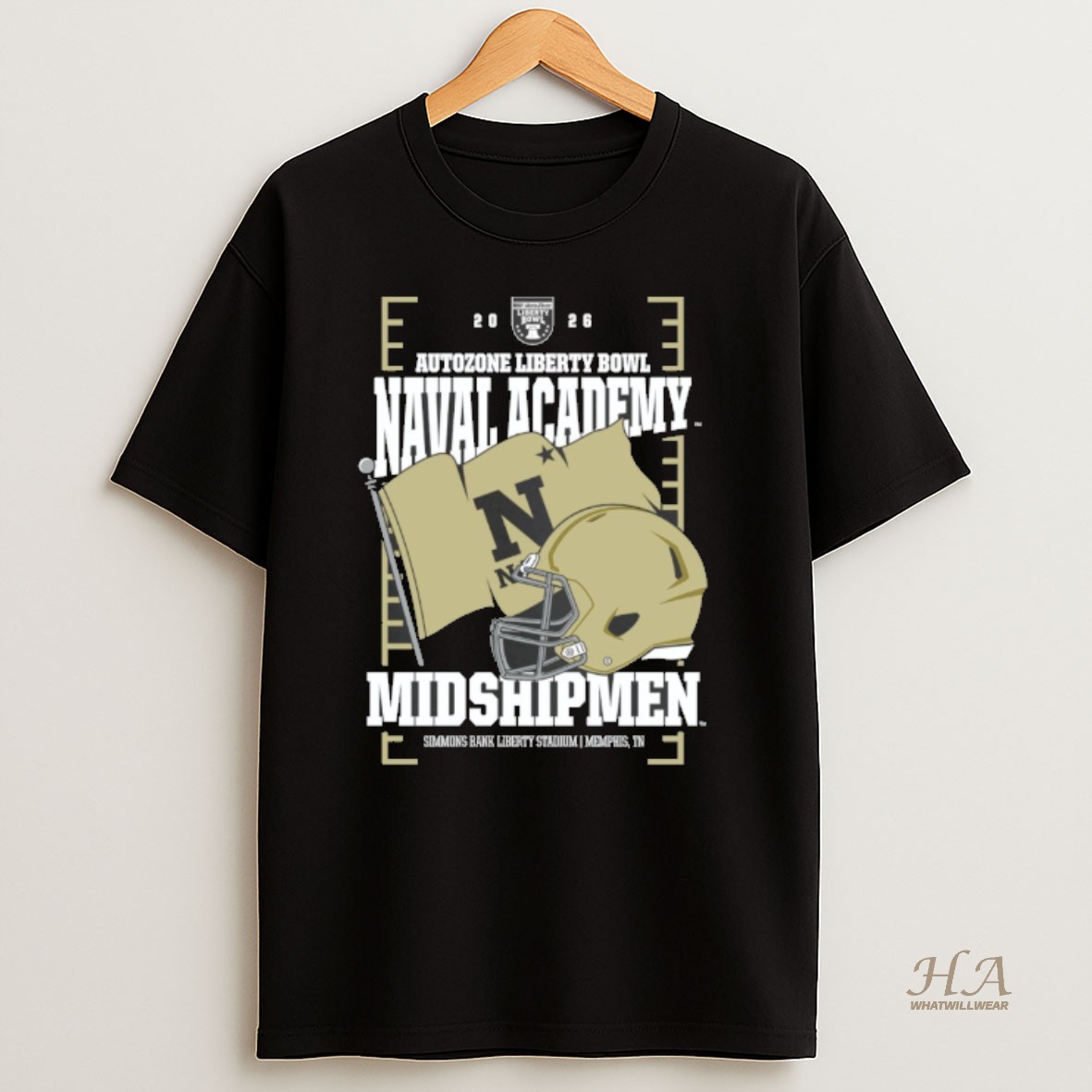 Official Navy Midshipmen 2026 Autozone Liberty Bowl Helmet T Shirt