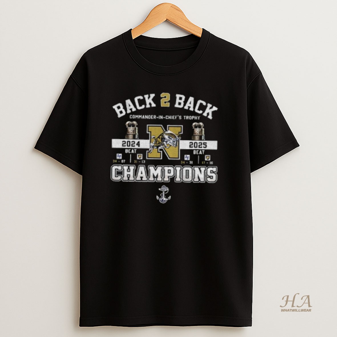 Official Navy Midshipmen Back 2 Back Commander In Chiefs Trophy 2024 2025 Champions T Shirt
