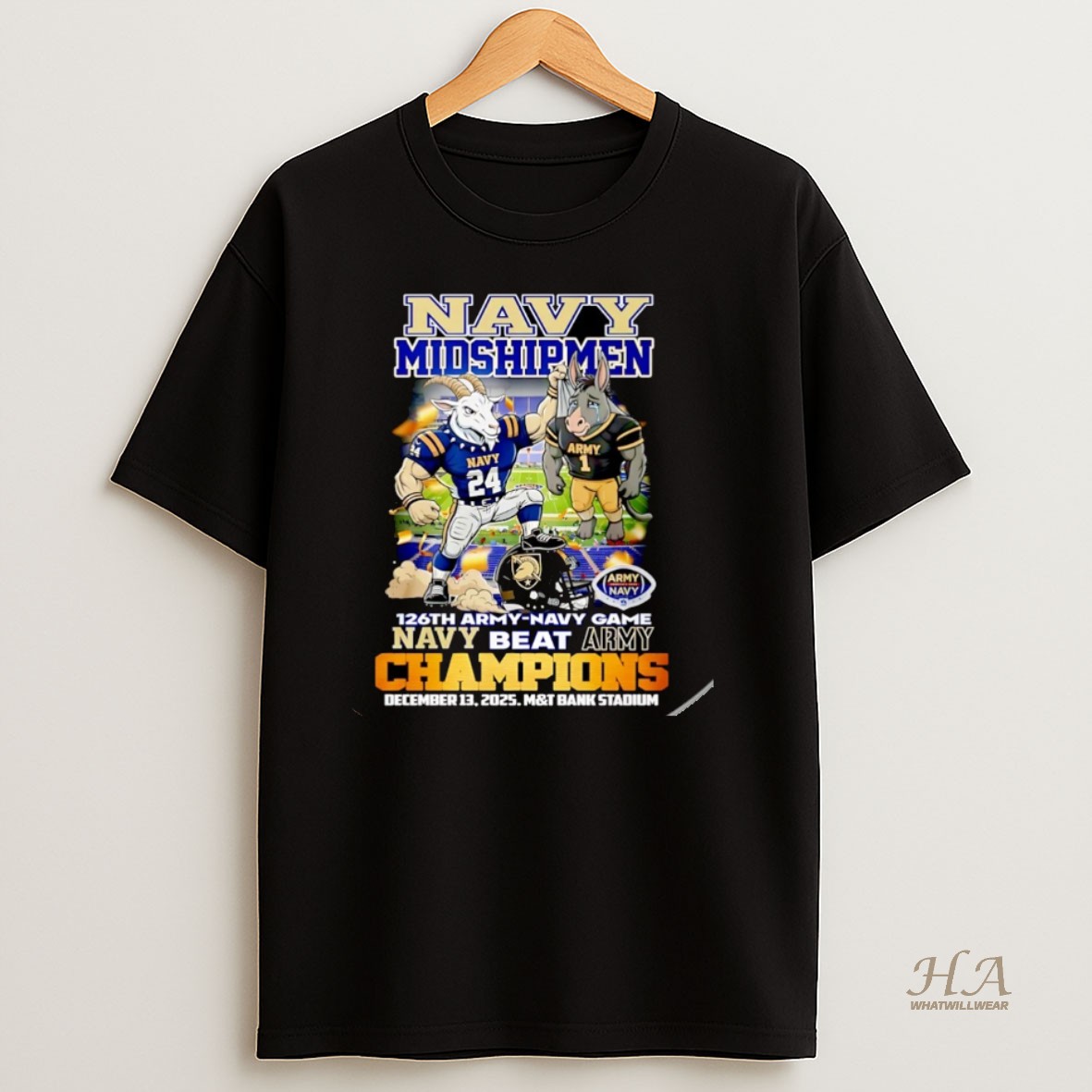 Official Navy Midshipmen Beat Army 2025 126th Amry Navy Game Champions Mascot Christmas T Shirt
