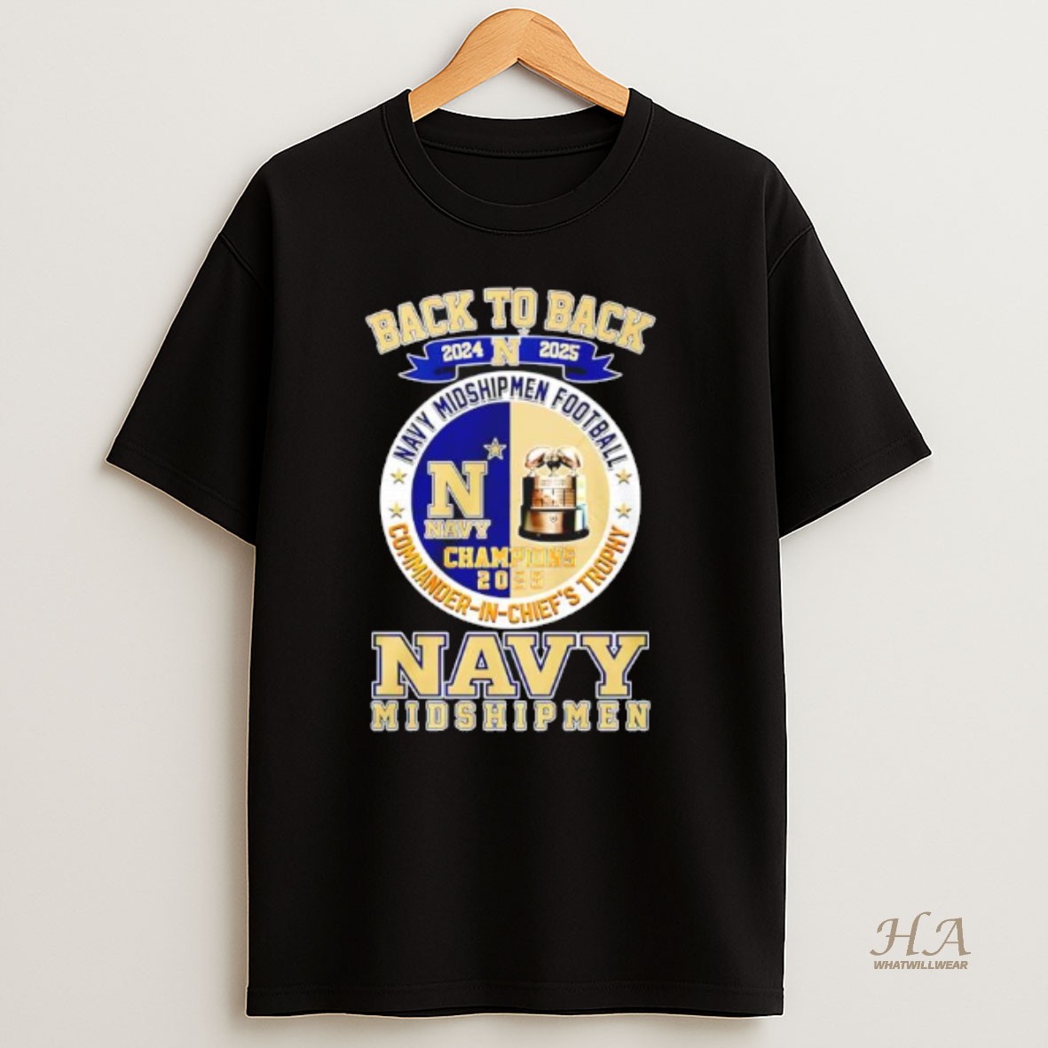 Official Navy Midshipmen Football Commander In Chiefs Trophy Back To Back T Shirt 1